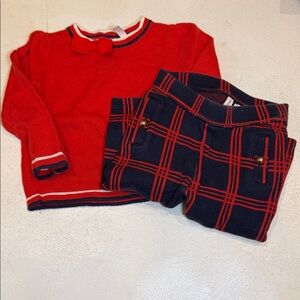 Janie and Jack Red and Navy Kids Sweater and pints pant Set size 6-12m